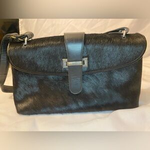 Kent Black Calf Hair Shoulder Bag Purse